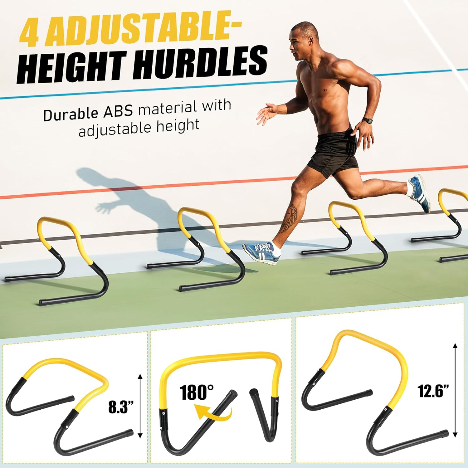 Agility Speed Training Equipment Set - 20Ft Speed Ladder, 12 Cones, 4 Adjustable Hurdles, Jump Rope, Parachute, 3 Resistance Bands | Ideal for Basketball, Football, Soccer, for Kids, Youth, Adults image number 4