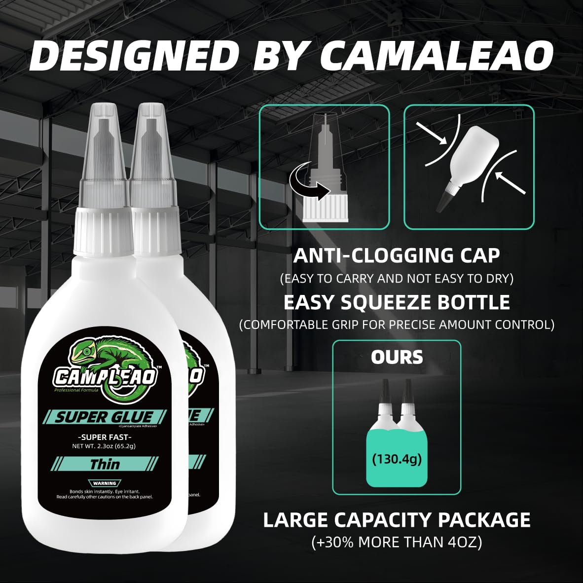 CAMALEAO Thin Super Glue, 4.6 Oz Super Fast Cyanoacrylate (CA) Glue, Extra Caps and Microtips, 2610 PSI High Strength Instant Adhesive for Plastic, Wood, Fast Bonding, General Home Repair image number 6