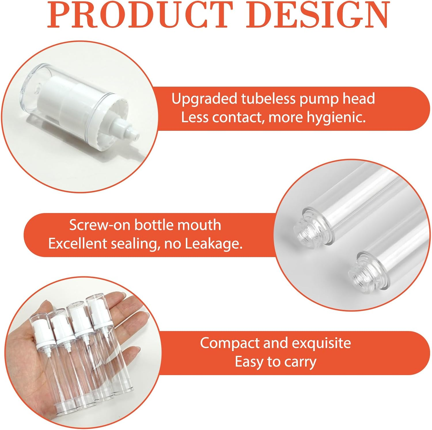 4 Pack 10Ml Airless Pump Bottles - Refillable Vacuum Travel Containers for Lotion, Cream, Serum, Foundation, Leak-Proof Clear Plastic Mini Dispensers, Bpa-Free image number 1