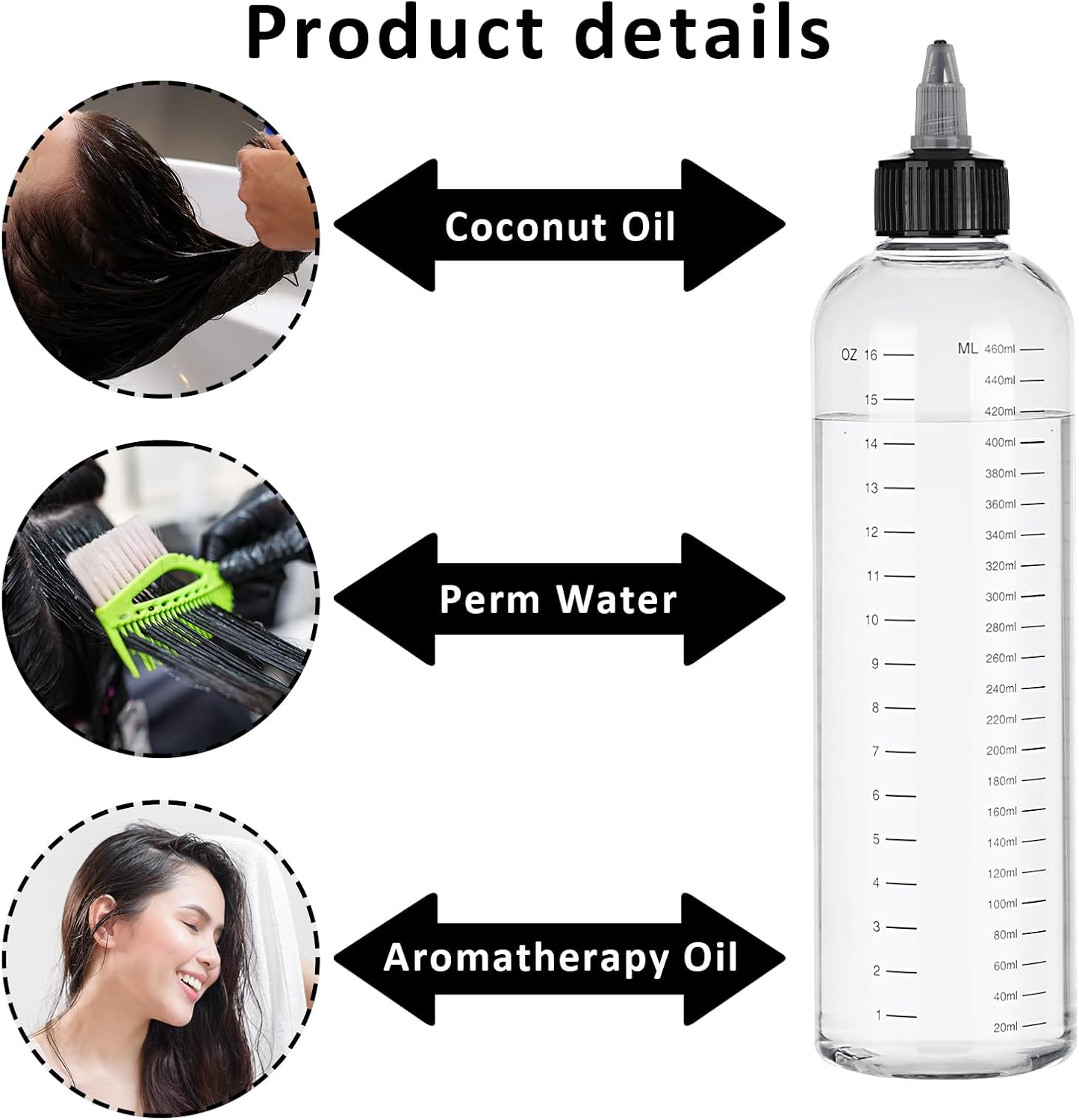 Applicator Bottle for Hair, 2 PCS 16.9Oz Clear Squeeze Bottles Plastic Hair Color Bottle Applicator Twist-On Top Tip Cap with Ratio Graduated Scale, Hair Oiling Applicator Hair Oil Container image number 1