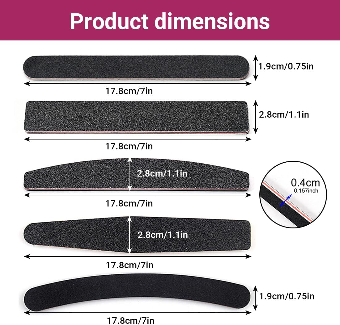 Pack of 5 Nail Files for Gel Nails, 100/180 Grit, Nail File, Double-Sided Nail Files, Professional Nail Files, Curved, for Nail Care and Styling image number 5