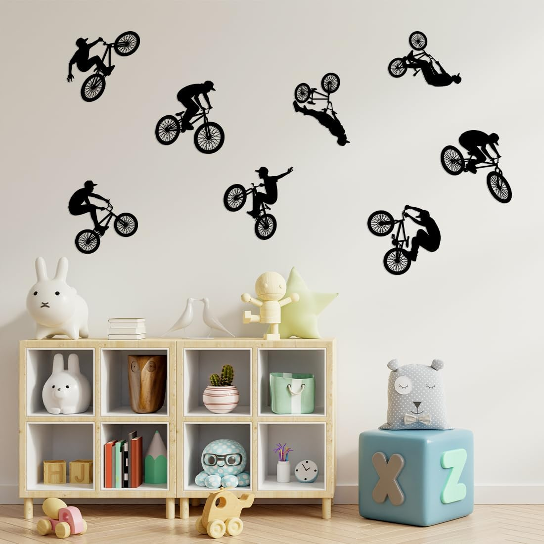 LZYMSZ Jump Bike Cyclist Wall Decals, BMX Bicycle Extreme Sports Wall Stickers, Removable Mountain Bike Rider DIY Art Silhouette Wall Mural Wallpaper for Man Kids Boys Girls Room Bedroom Home Decor image number 4