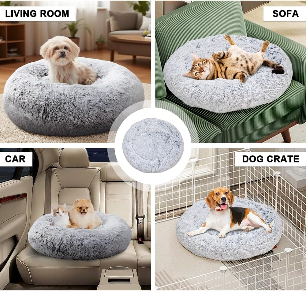 Melpet round Plush Pet Bed round Soft Warm Calming Bed Removable and Washable Fluffy Cushion Sleeping Kennel for Dogs and Cats 90Cm in Diameter Light Grey image number 3