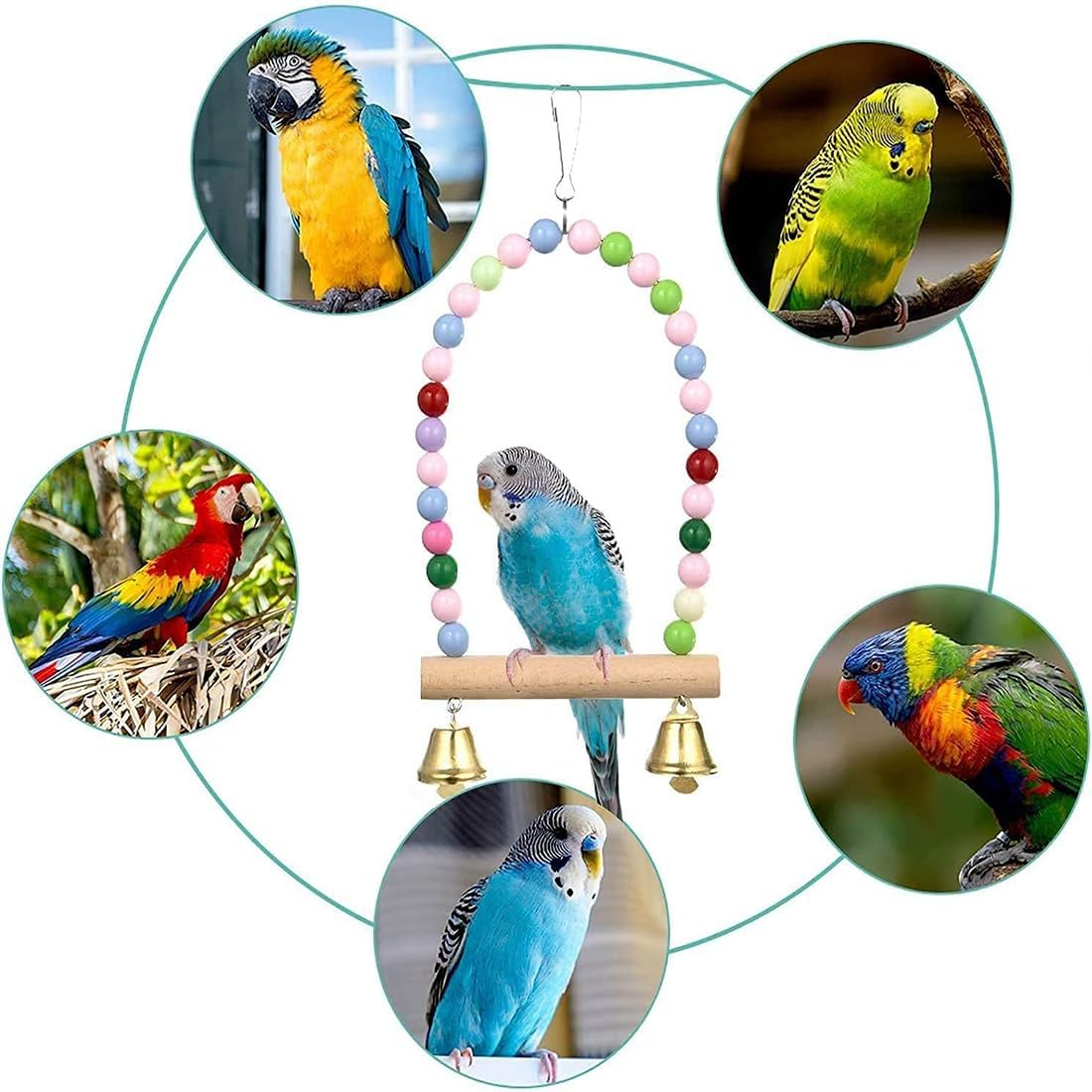 Bird Sw-Ing Chewing Toys, 14Packs Brightly Colored and Sturdy Parrot Hammock Bell Toys,Parrot Cage Toy Bird Per-Ch with Wood Beads Hanging for Small Parakeets, Finches,Budgie, Love Birds,Canaries image number 1