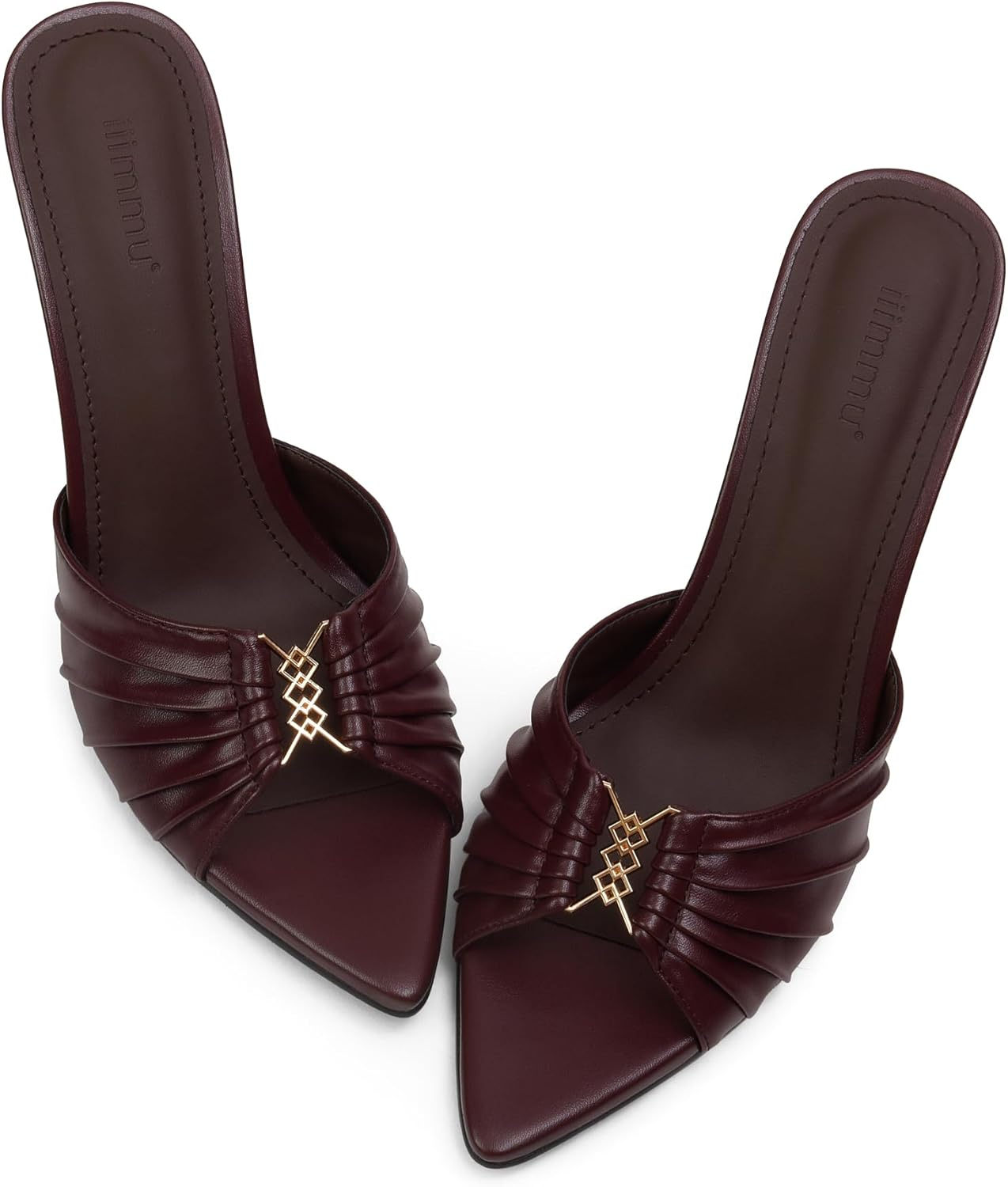 Iiimmu 3.5 in Stiletto Mules High Heels with Pointed Peep Toe Heeled Sandals Faux Leather