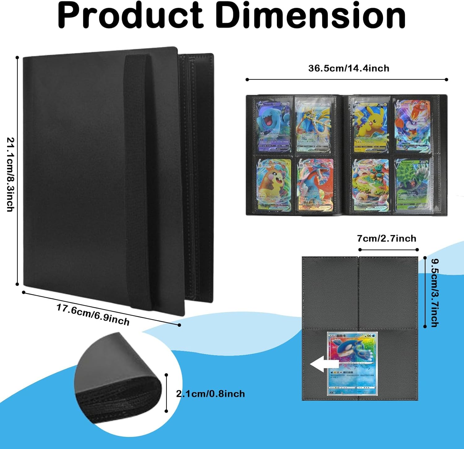 4-Pocket Trading Card Binder, 20 Pages Pocket Trading Card Album, 160 Side-Loading Pockets, Durable PU Album for MTG, TCG, Pokemon Yu-Gi-Oh, Basketball Sports Cards, Game Cards,Photo (Pink)