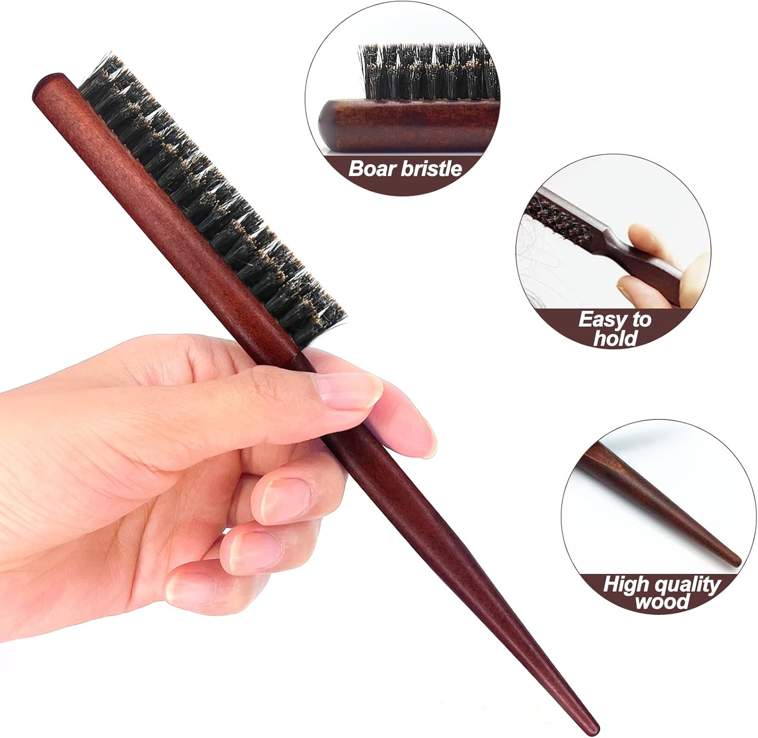 Sularpek Teasing Hair Brush,Back Hair Brush,Boar Bristle Hair Brush with Tail Handle,For Long Thick Curly Wavy Dry or Damaged Hair Reducing Hair Breakage image number 5