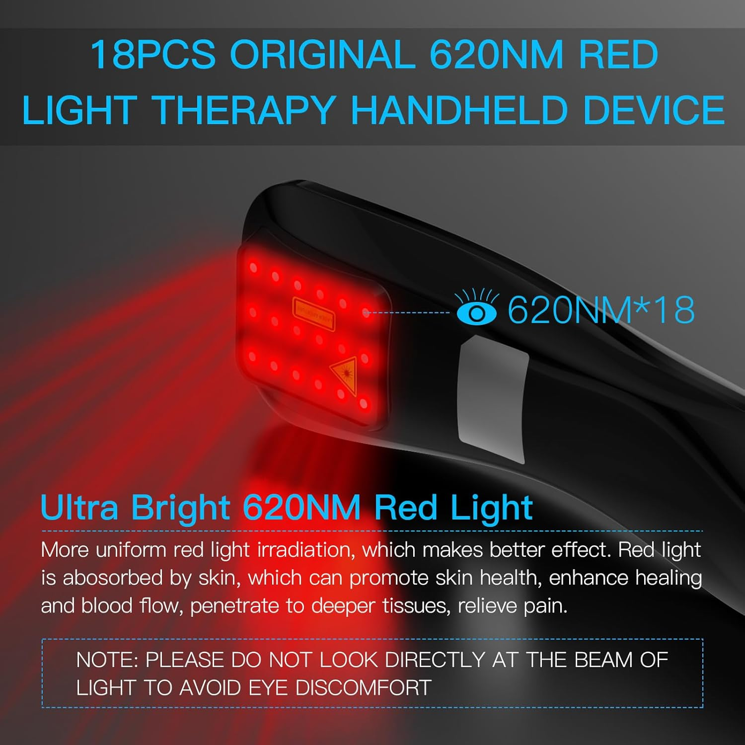 Infrared Red  Ight  Herapy for  Ain  Elief, Handheld 18 * 620Nm Cold  Aser  Herapy Device for Human & Pets Home Use,  Uscle Knee  Oint Back Shoulder  Eliever, Continuous & Pulsed Modes image number 1