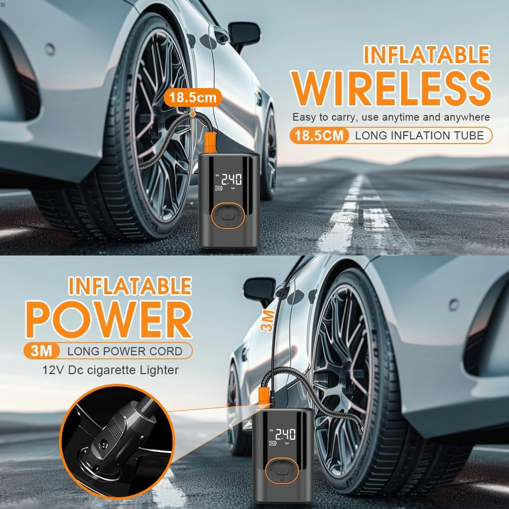 Tire Inflator Portable Air Compressor, 150PSI Cordless Air Pump for Car Tires, 3X Faster Inflate Electric Tire Pumps with Tire Pressure Gauge for Car Bikes Motorcycle Balls, Dual-Use Type image number 1