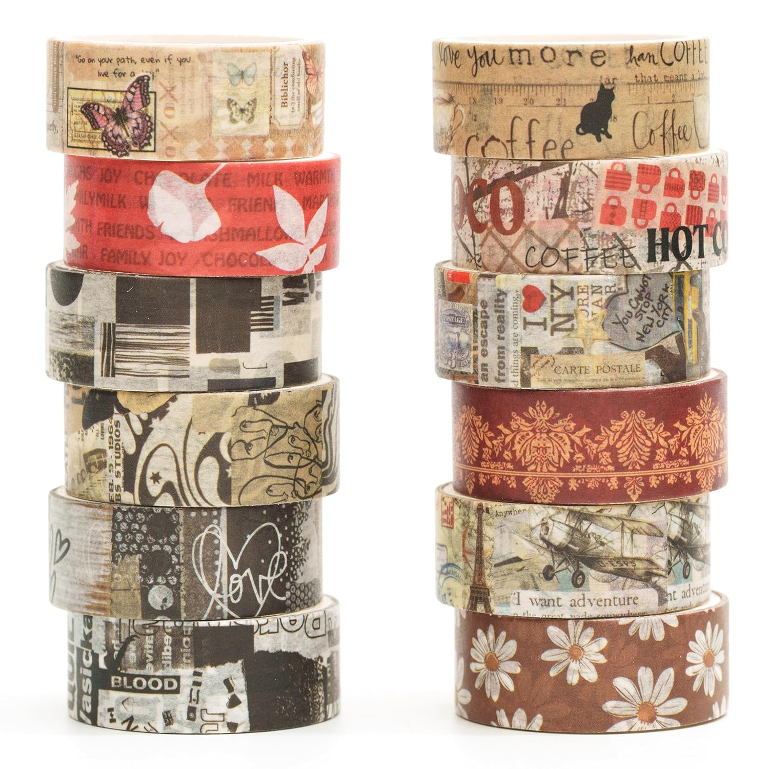 YUBBAEX 12 Rolls Artistic Expression Washi Tape Set Fine Arts Masking Tape Retro Plants Decorative for DIY Crafts, Bullet Journal Supplies, Planners, Scrapbook, Card/Gift Wrapping (2-Ethereal)