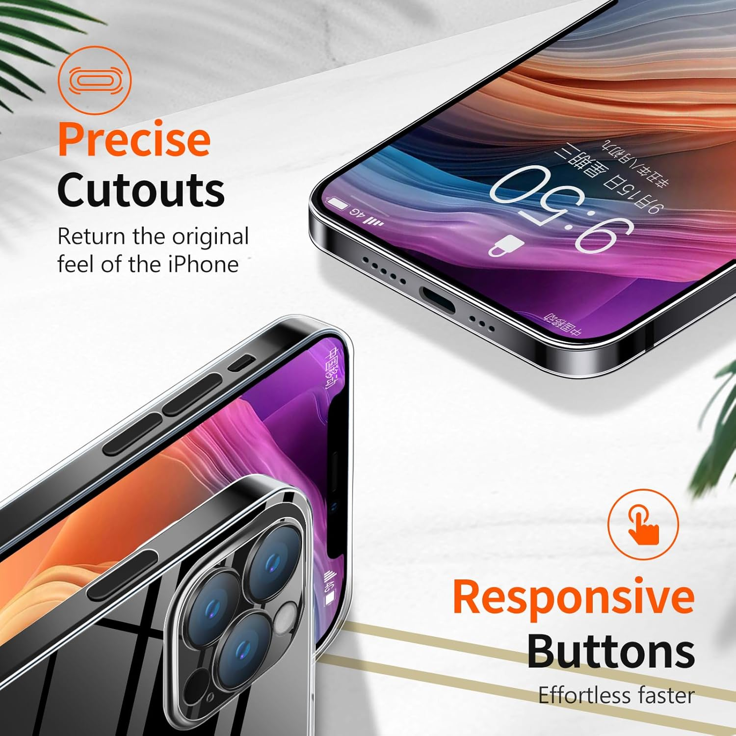 Purluct for Iphone 15 Pro Max Slim Case,Paper-Thin Transparent Finish Skin Back Case [Non Yellowing] Ultra Protective Cover with Camera Protection 6.7 Inch (Clear) MNYL04914