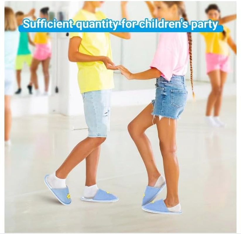 Nuhui 6 Pairs of Spa Disposable Slippers for 4-8 Years Kids Indoor House Hotel Slippers for Children Guests Kid Spa Smiley Yellow Chicken Face Slipper, Blue, 4.5-5 Years Big Kid, Blue, 4.5-5 Years Big image number 3