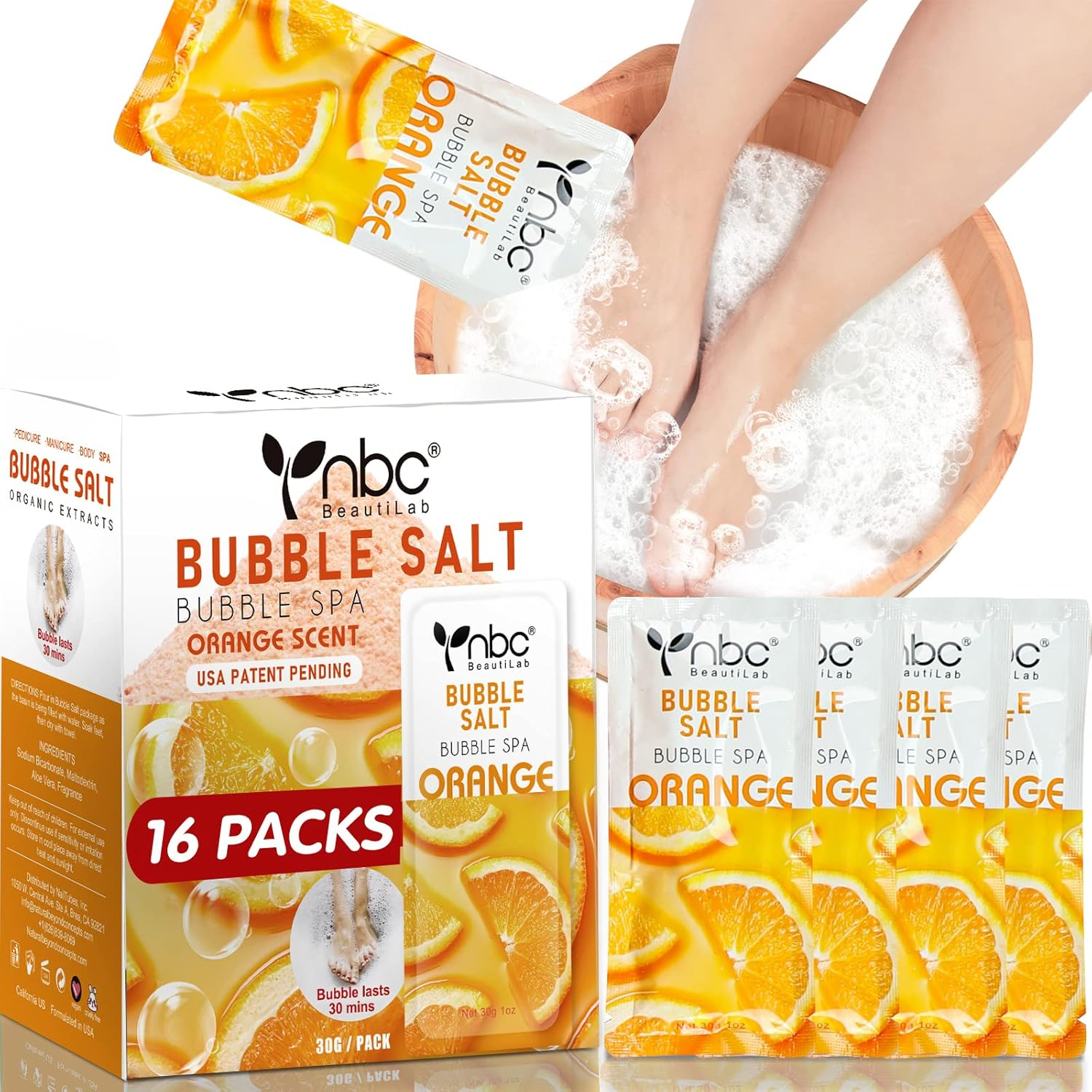Nbc Beautilab Pedicure Foot Soak, Foot Spa Soak, Pedicure Kit, Bubble Foot Bath for Tired & Dry Cracked Feet, Athletes Feet, Odor Foot and Softens Calluses, Foot Soak 16 Packs a Box, Orange image number 6