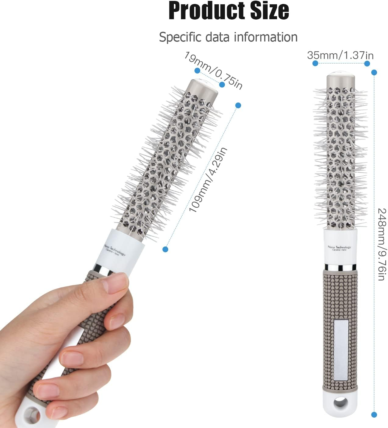 Small Hair round Brush, 0.75Inch Nano Technology Thermal Ceramic and Ionic round Barrel Hair Brush for Blow Drying, Styling, Curling, Adding Hair Volume image number 6