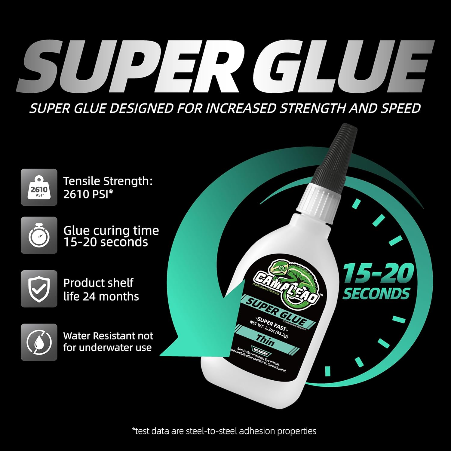 CAMALEAO Thin Super Glue, 4.6 Oz Super Fast Cyanoacrylate (CA) Glue, Extra Caps and Microtips, 2610 PSI High Strength Instant Adhesive for Plastic, Wood, Fast Bonding, General Home Repair image number 1