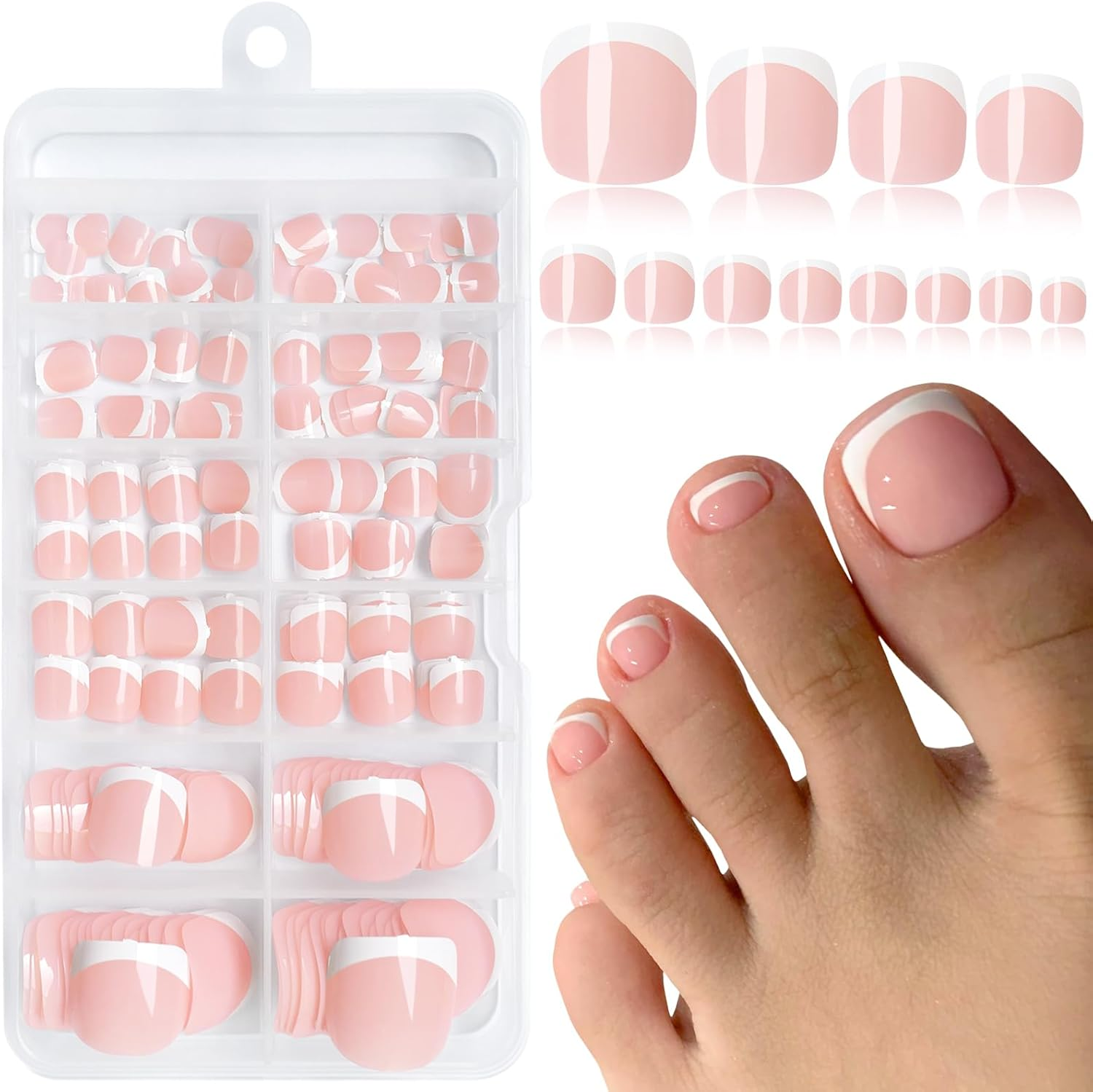 Lifextol 240Pc Press on Toenails for Women Toe Press on Nails French Tip Toe Nail Press Ons with Adhesive Tabs, Glue on False Nail Tips Toe Acrylic False Nails Press Ons Pos image number 6