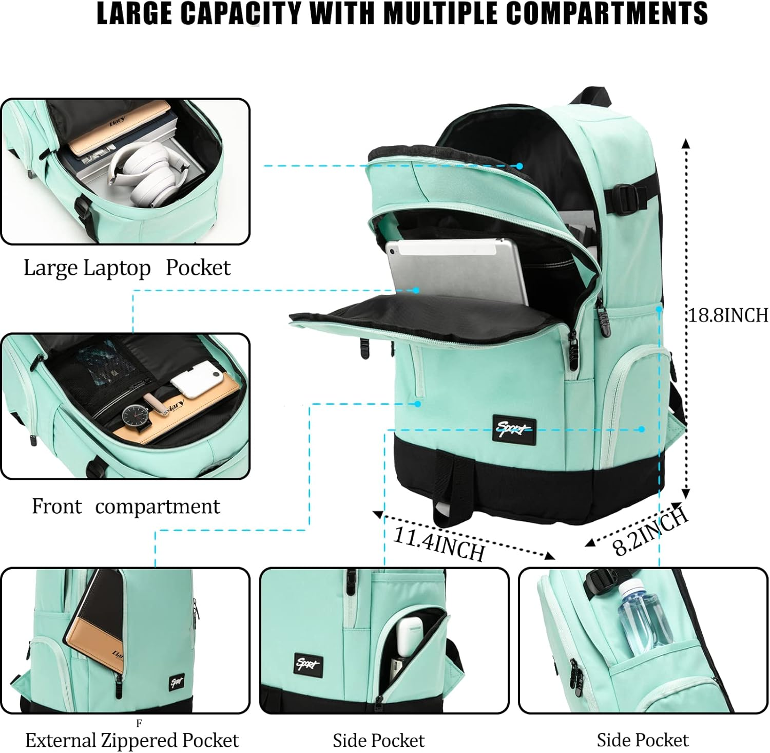 Travel Laptop Backpack, Business Slim Durable Laptops Backpack School Computer Bag Gifts for Men & Women Fits 15 Inch Notebook - Green image number 2