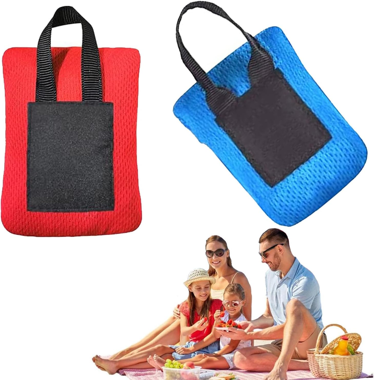2Pcs Mini Pocket Picnic Blanket, 70&times;110Cm Lightweight Pocket Camping Tarp, Washable Quick Dry Compact Beach Mat for Outdoors Recreation, Durable Waterproof Sand Proof Camping Travel Mat (Red + Blue) image number 3