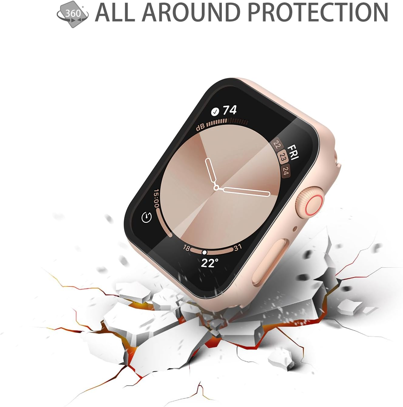 Misxi 2-Pack Full Protection Case with Tempered Glass for Apple Watch SE 3/2/1 Series 6/5/4 40Mm, Slim Ultra-Thin Cover with Screen Protector for Iwatch, 1 Rose Gold + 1 Transparent image number 5