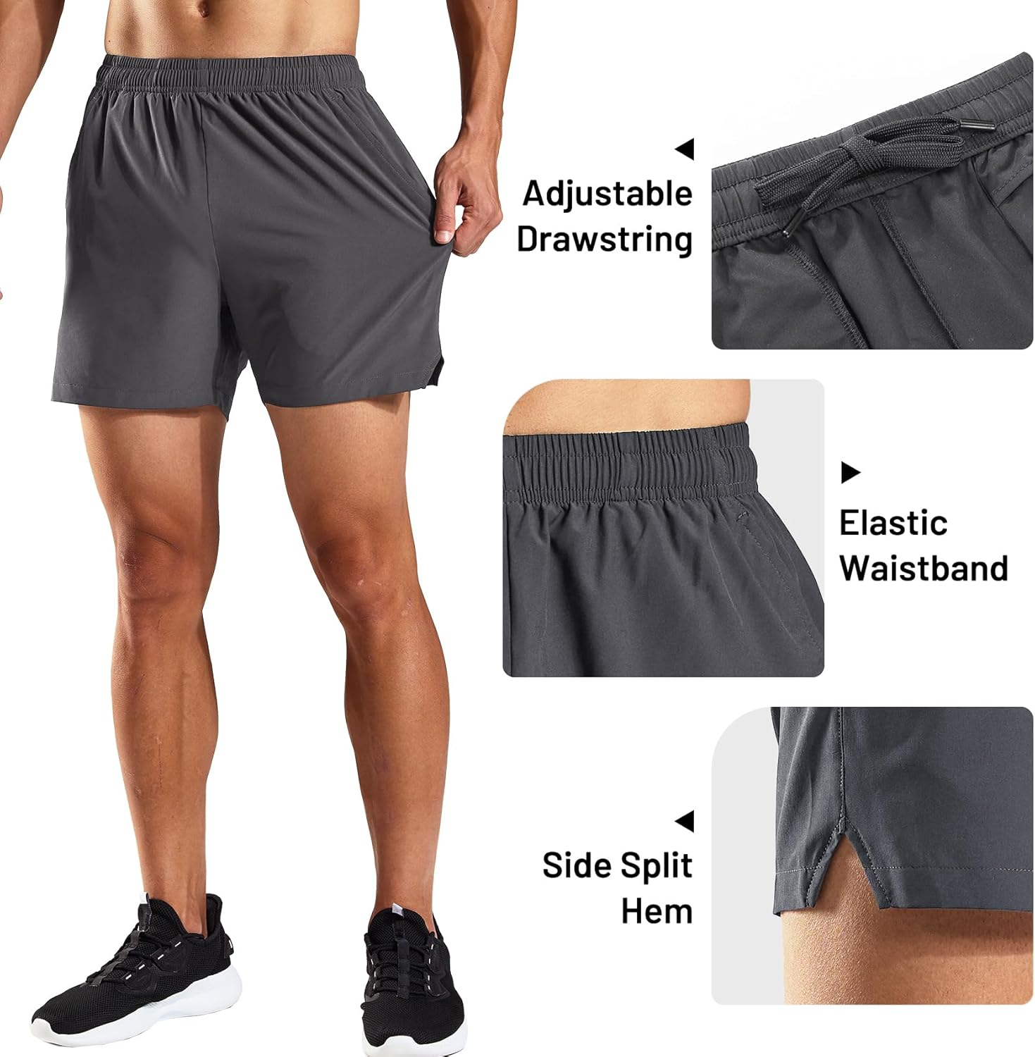 Haimont 5 Inch Mens Dry Fit Running Athletic Shorts with Pockets, Water Resistant Lightweight Quick Dry Gym Workout Shorts image number 2