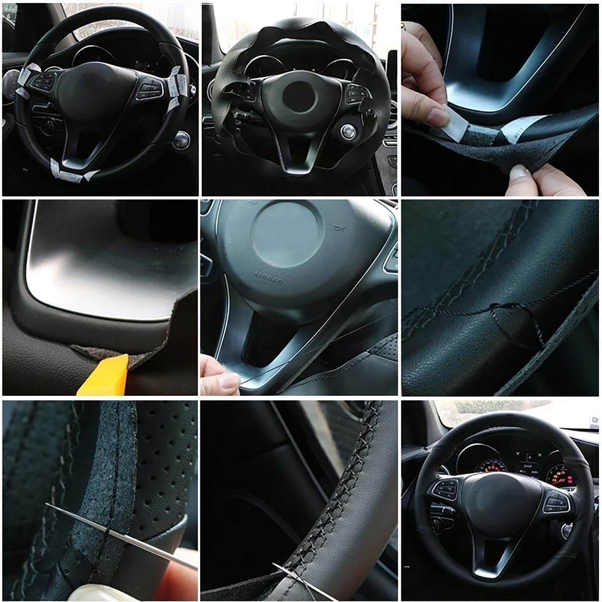 Fit for Mazda CX-5 (KE) 2012-2017,Stitch Steering Wheel Cover,Car Wheel Cover Black,Steering Wheel Leather Wrap,Car Accessories - Black Thread image number 2