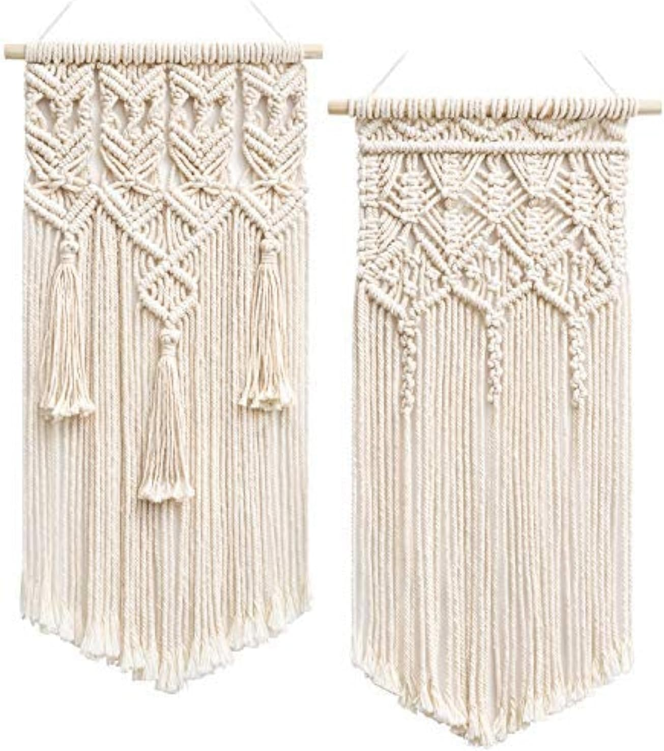 Mkouo 2 X Macrame Woven Wall Hangings, Boho Chic Bohemian Home Geometric Art Decor - Beautiful Home Dorm Room Decoration, Small Size 45.7 Cm (L X W) image number 6