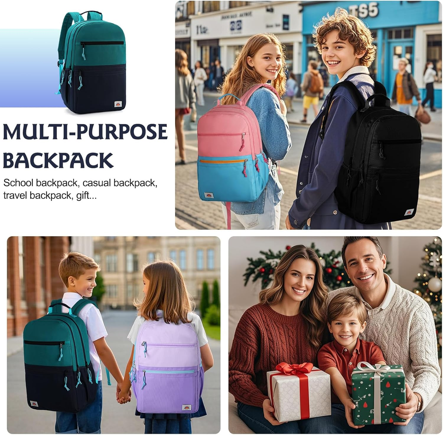 Toddler Kid Backpack,Vaschy Teen Boys Girls Lightweight Water Resistant Plain Color-Block Kids Bookbag Daypack with Two Sizes image number 6