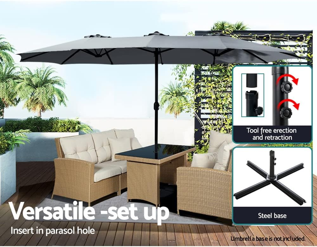 Instahut Outdoor Umbrella 4.57M Charcoal Pole Stand, Sun Beach Garden Patio Camping Tent Gazebo Canopy Double Shading, Water Resistant and UV Steel Frame