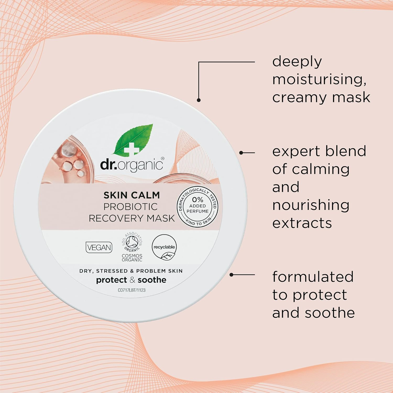 Dr Organic Skin Calm Probiotic Recovery Mask, for Redness, Dry, Sensitive & Irritable Skin, Restore Moisture, Dermatologically Tested, Vegan, Cruelty Free, Paraben & SLS Free, Certified Organic, 100Ml image number 4
