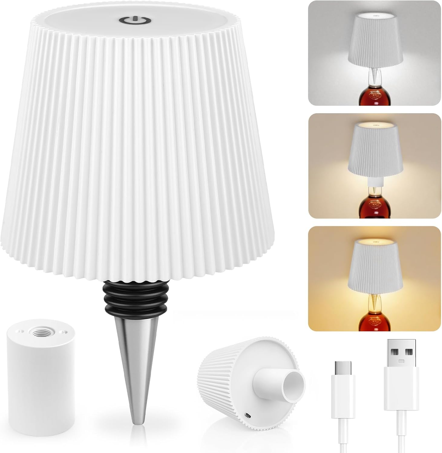 Bottle Lamp Attachment LED Rechargeable, 3 Adjustable Colour Temperature Modes, Touch Bottle Lamp, Protection Class IP54, Wireless USB Rechargeable Table Lamps, for Restaurant, Bedroom, Garden, Bar image number 3