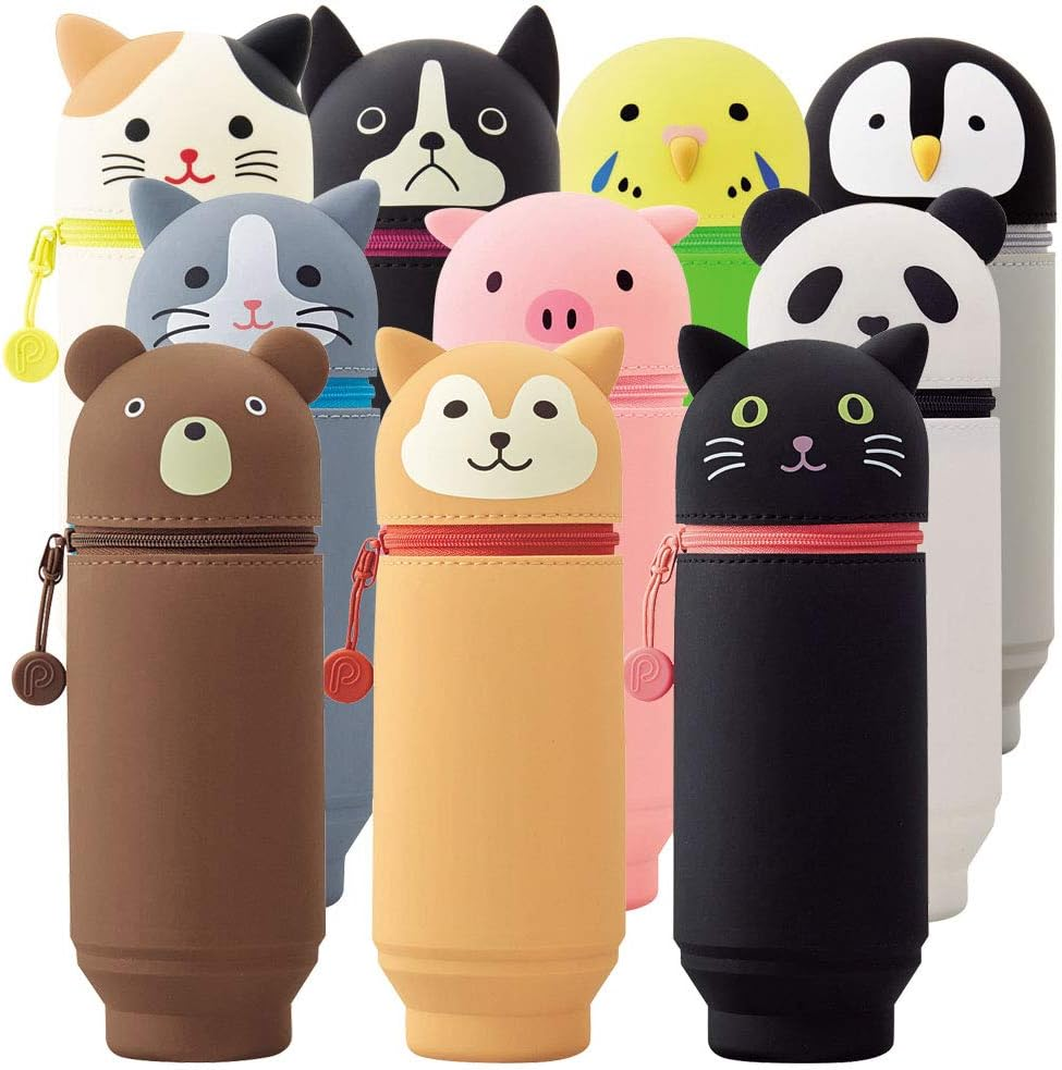 LIHIT LAB Kawaii Japanese Bird Large Stand up Pencil Case for School Office College, Cute School Supplies, Animal Pen Holder Pencil Pouch Holder Girls, Artist Pencil Case, Parrot (A7714-9)