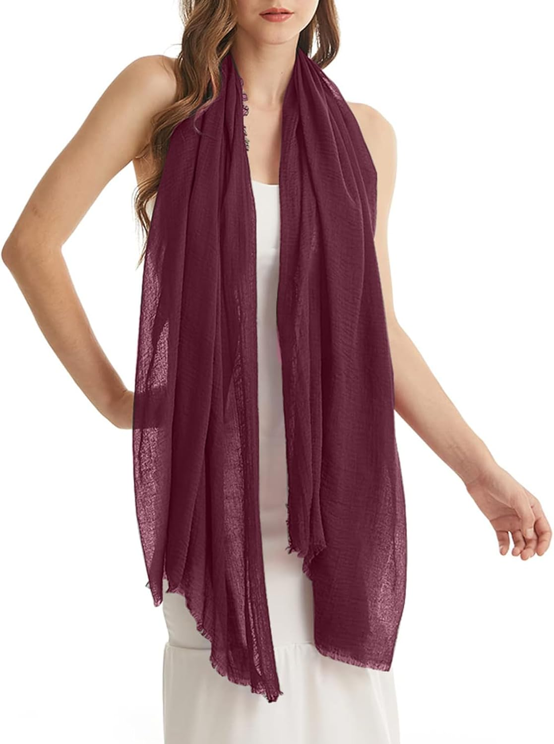 Women Scarf Cotton Linen - Chic Ladies Solid Scarves Soft Large Long Wrap Shawl Headscarf Lightweight Neck Scarf Hijab,180&times;100Cm