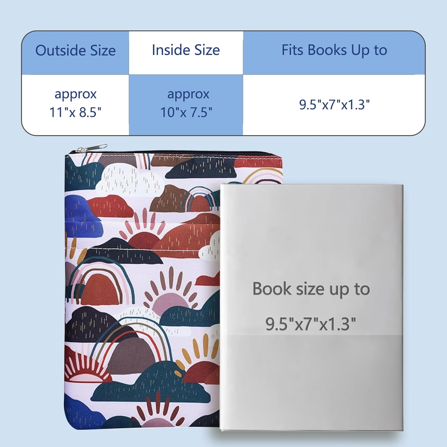 Whimsical Clouds Book Sleeve, Book Covers for Paperbacks, Washable Fabric, Book Sleeves with Zipper, Medium 11 X 8.5 Inch image number 3