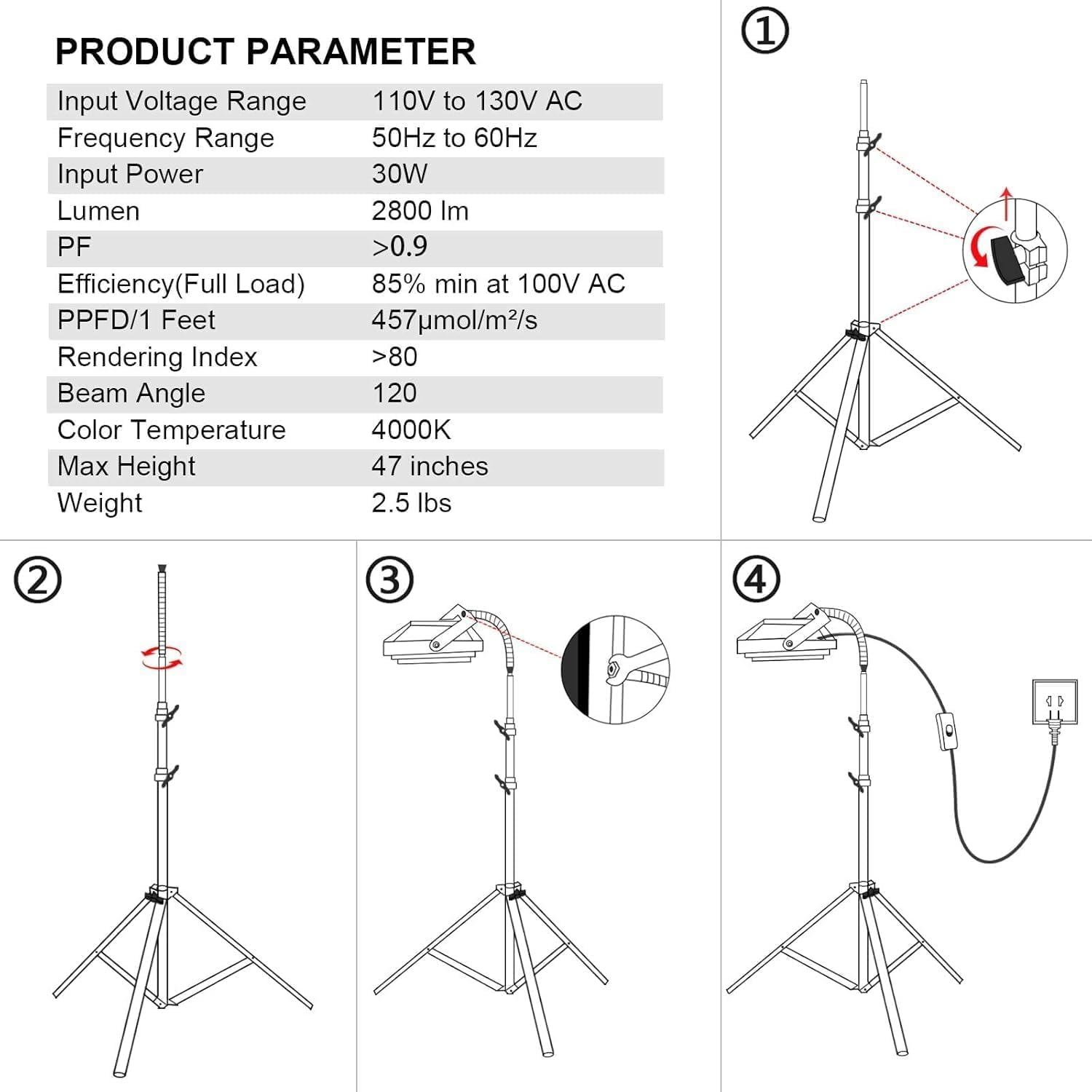 Heyinova Grow Light,150W LED Full Spectrum Plant Lamp,Plant Grow Lights with Detachable Tripod Stand,Led Grow Light for Various Plants Growth,Adjustable Tripod Stand 15-48 Inches image number 5
