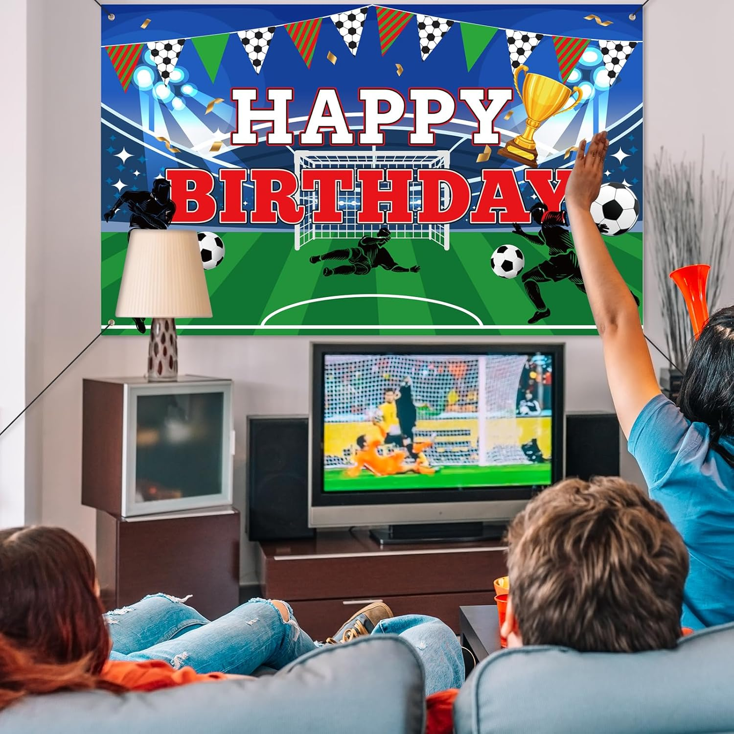 Soccer Theme Birthday Party Decorations, Football Party Backdrop Soccer Birthday Decorations Happy Birthday Banner for Football Cake Party Table Decorations