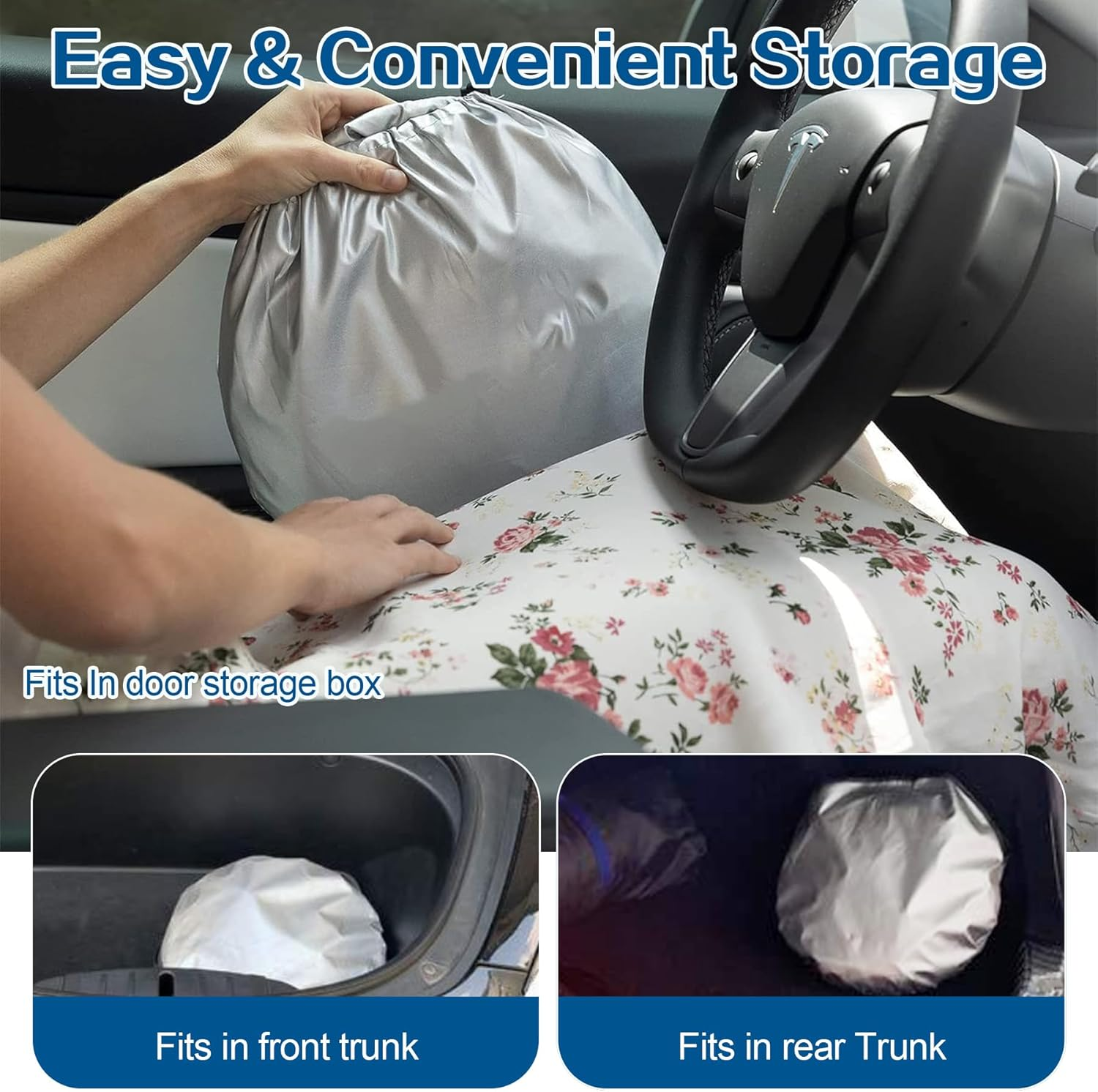 Windshield Sunshade for Tesla Model Y Juniper, Folding Front Window Sun Shade Cover for Model 3 Highland, Reflective Heat & Sun, UV Blocks Visor, Privacy Protection, for Teals Model Y/3 Accessories image number 4