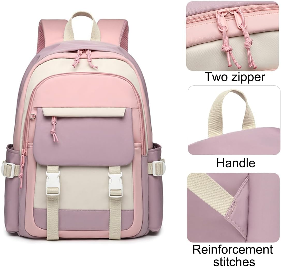 Sellerfun Junior Middle School Backpack Color Block Gilrs Daypack Fir for School Outdoor - Blue Purple image number 3