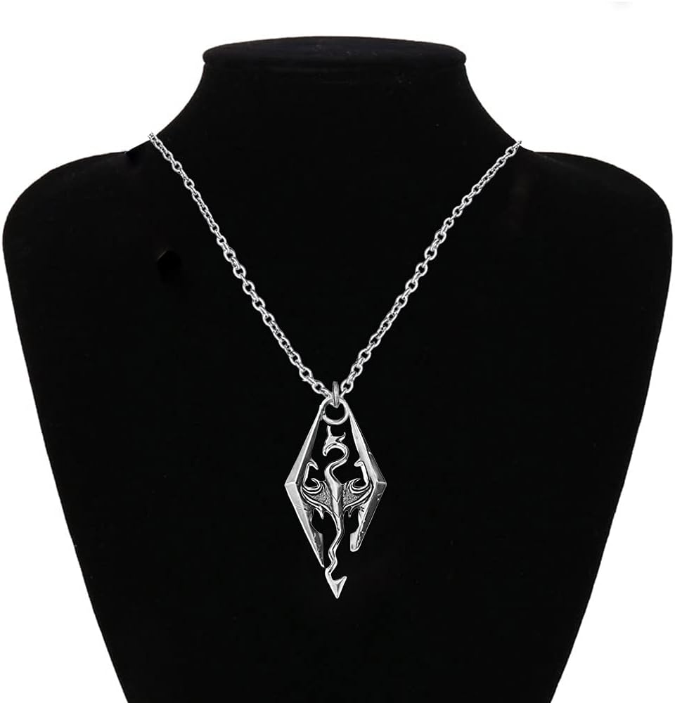 The Elder Scrolls SKYRIM Dragon Silvertone Pendant/Necklace, Silvertone image number 2