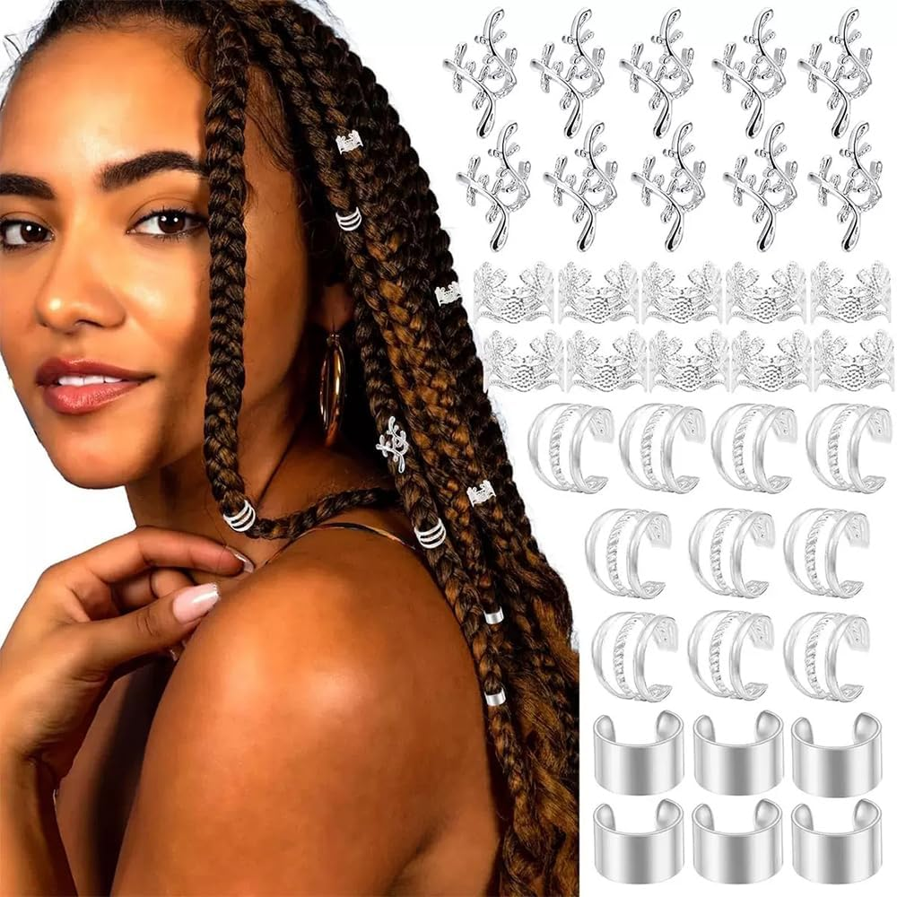 TSUOUKL Pack of 50 Golden Hair Clips for Braids, Dreadlock Accessories and Loc Jewellery - Cuff Clips and Spirals for Men, Women and Children, Perfect Hair Accessories for Any Occasion image number 1
