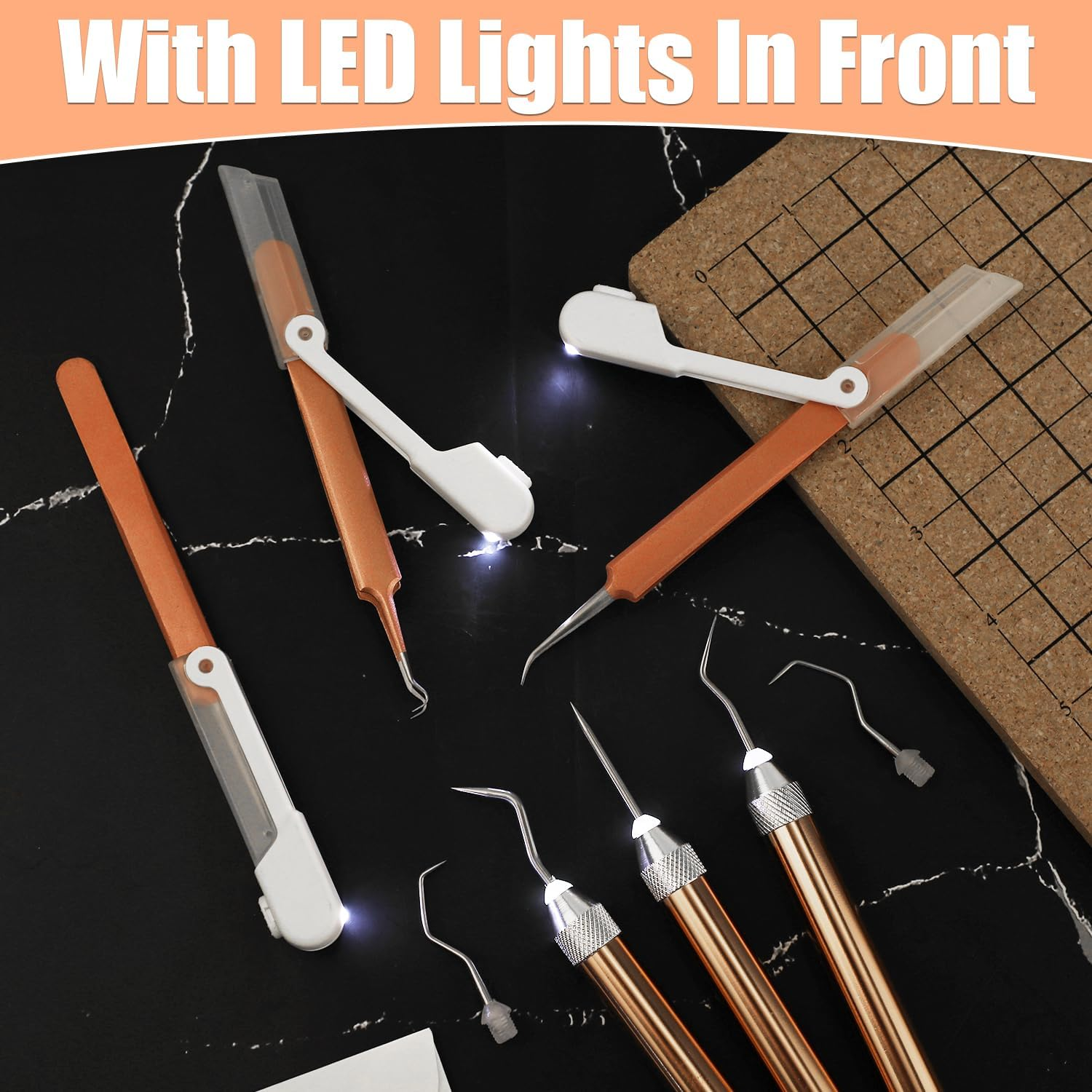 Vinyl Weeding Tool Set, with 3 LED Weeding Pens, 3 LED Light Tweezers, 5 Pins and Hooks Lighted Weeding Tools for Craft DIY Silhouettes Cutting Cameos Vinyl Projects image number 1