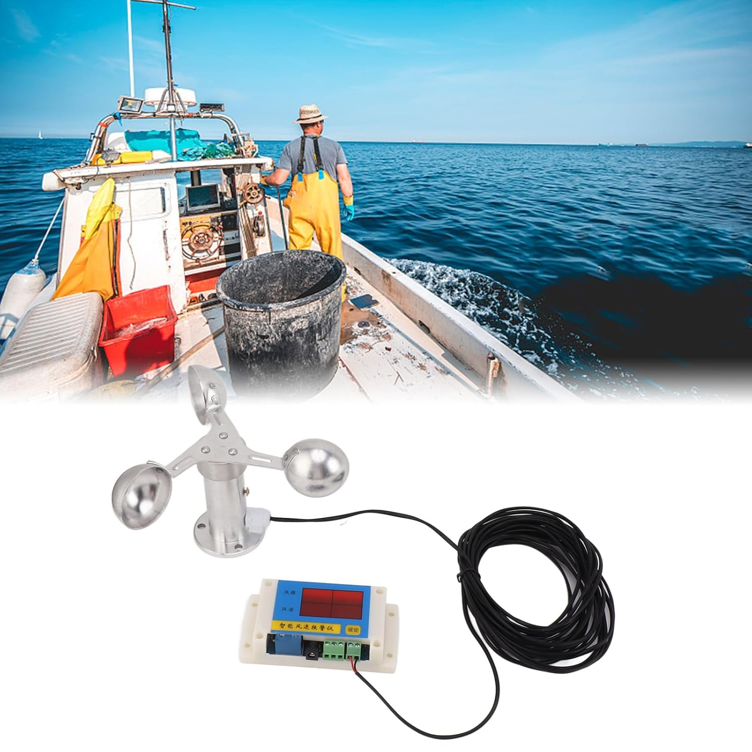 Asixxsix Tower Crane Anemometer, 3 Fan Wind Speed Alarm with LED Display, Wind Speed Measuring Sensor Anemoscope for Power Plant Measurement, Weather Station image number 4