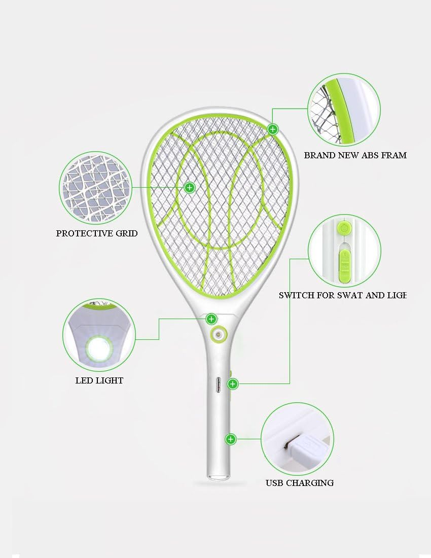 Night Cat Electric Mosquito Fly Swatter Bug Zapper Bat Racket, Pests Insects Control Killer Repellent, USB Rechargeable, LED Lighting, Double Layers Mesh Protection image number 2