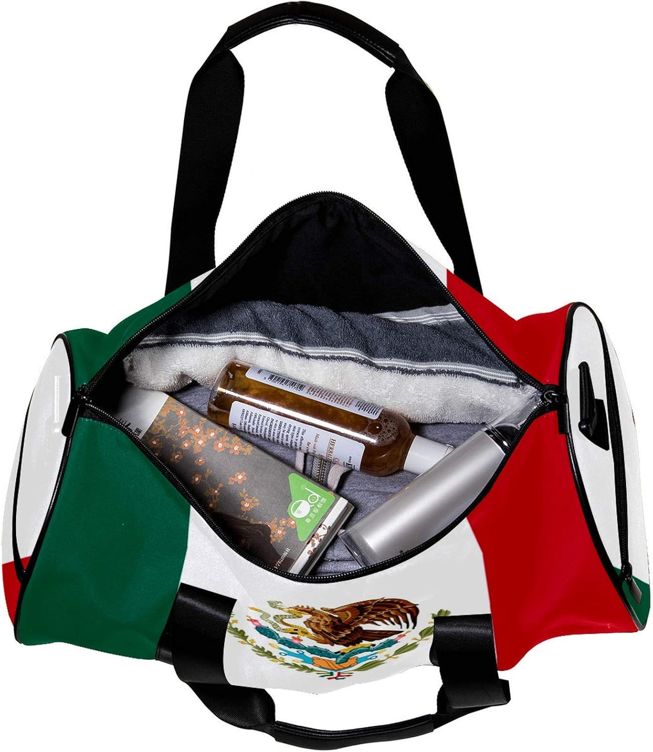 Round Gym Sports Duffel Bag with Detachable Shoulder Strap Mexican Flag Training Handbag Overnight Bag for Women and Men image number 4
