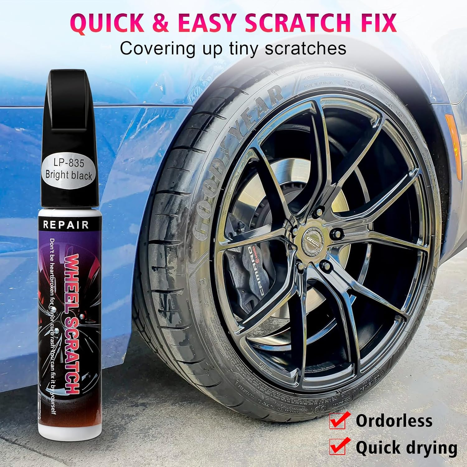 Gloss Black Car Rim Touch up Paint, Quick and Easy Wheel Scratch Repair, Car Wheel Scratch Repair Touch up Paint Pen, Universal Color Black Wheel Paint image number 2