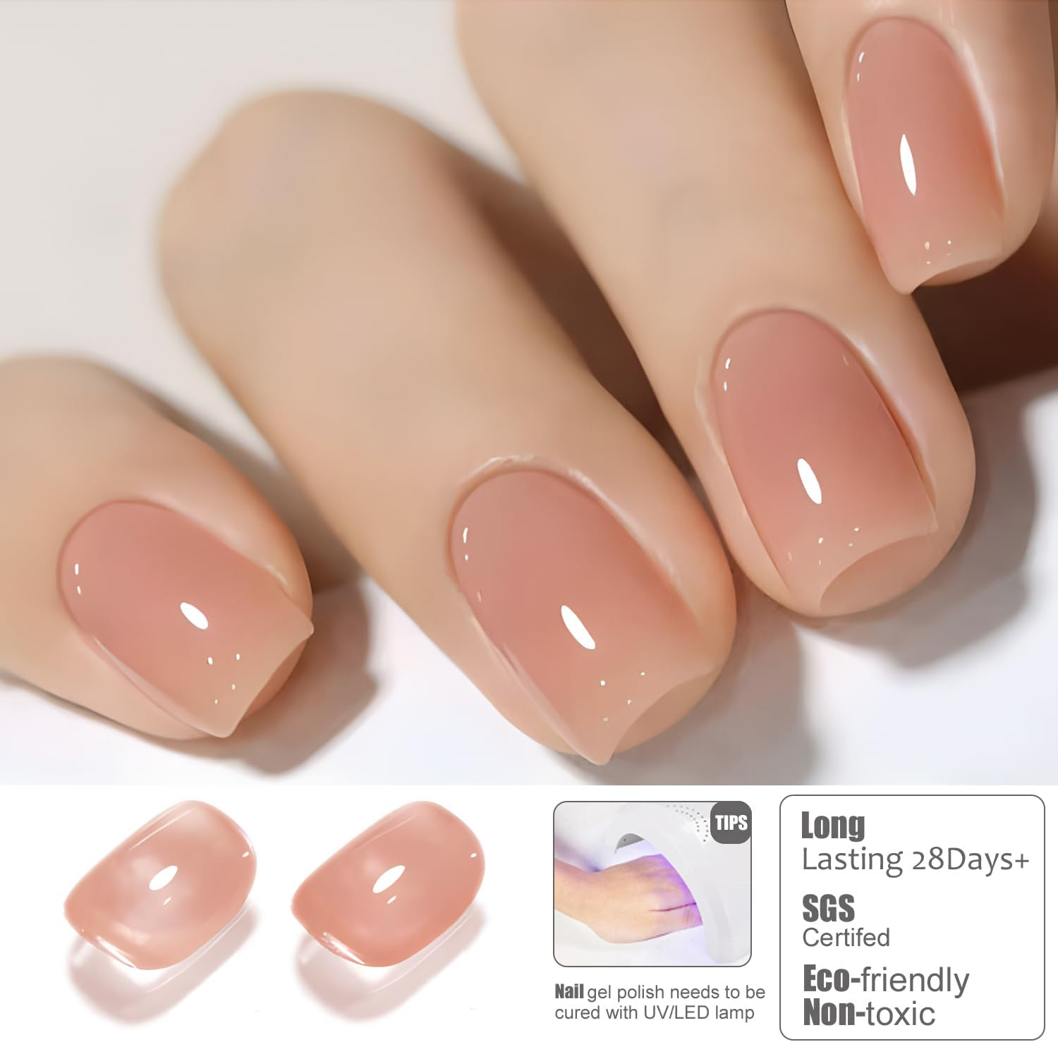 Vishine 16Ml Sheer Blush Peach Pink Jelly Gel Polish Translucent Nude Crystal UV Gel for DIY Nail Art Manicure Soak-Off Soft Peachy Pink Shade E036 - E032 - Neutral Nude image number 6