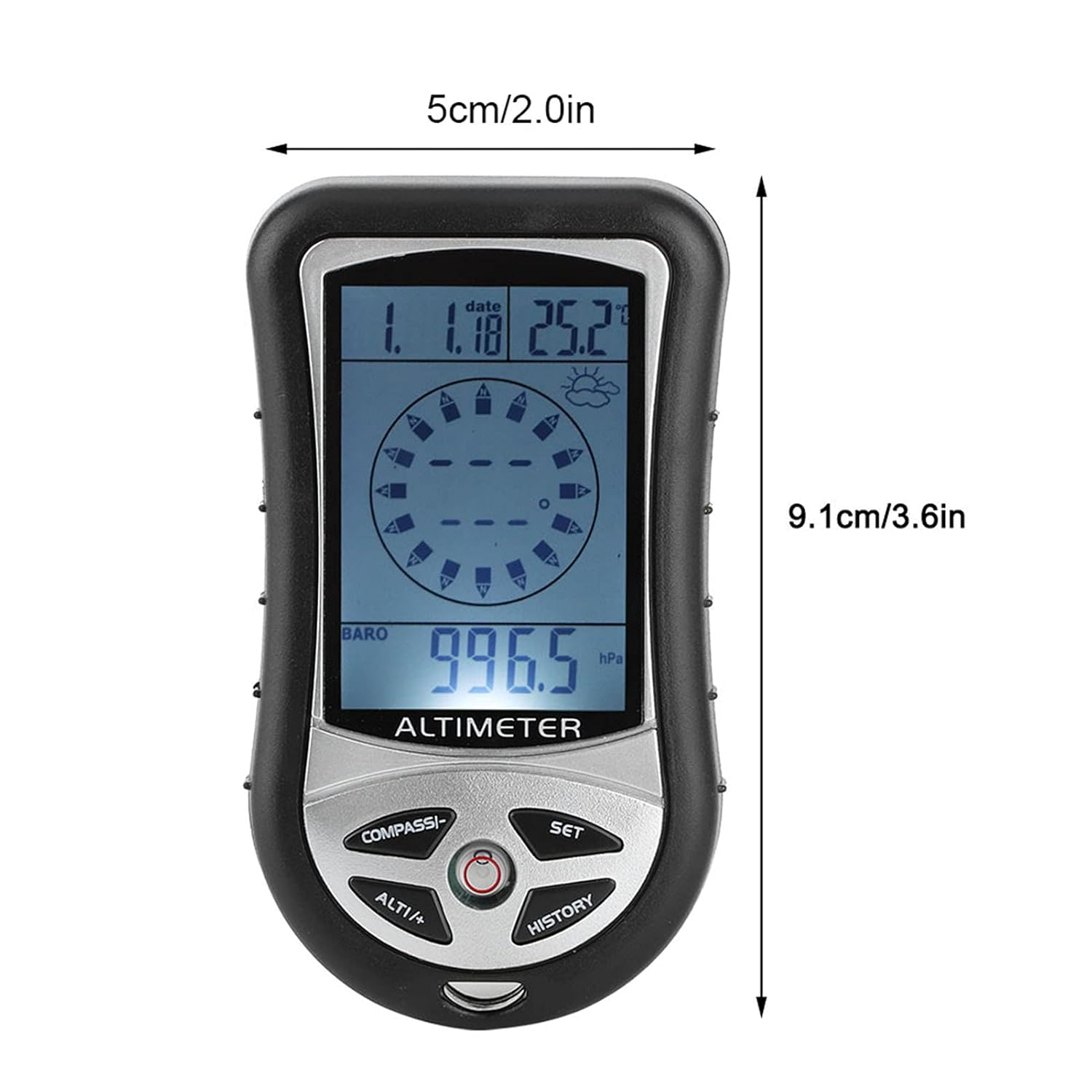 Durable Electronic Weather Altimeter Altitude Compass for Outdoor Enthusiasts in Black ABS Material