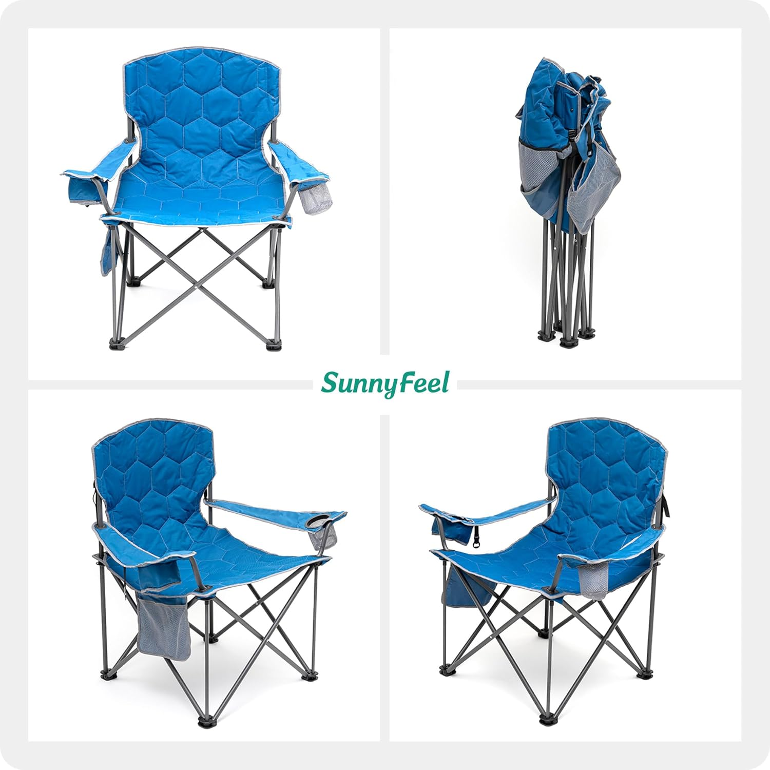 SUNNYFEEL Camping Chair, Oversized Camp Chair Heavy Duty 500 LBS for Big Tall People with Cup Holder & Pocket for Outdoor/Travel/Picnic/Camp (Blue)