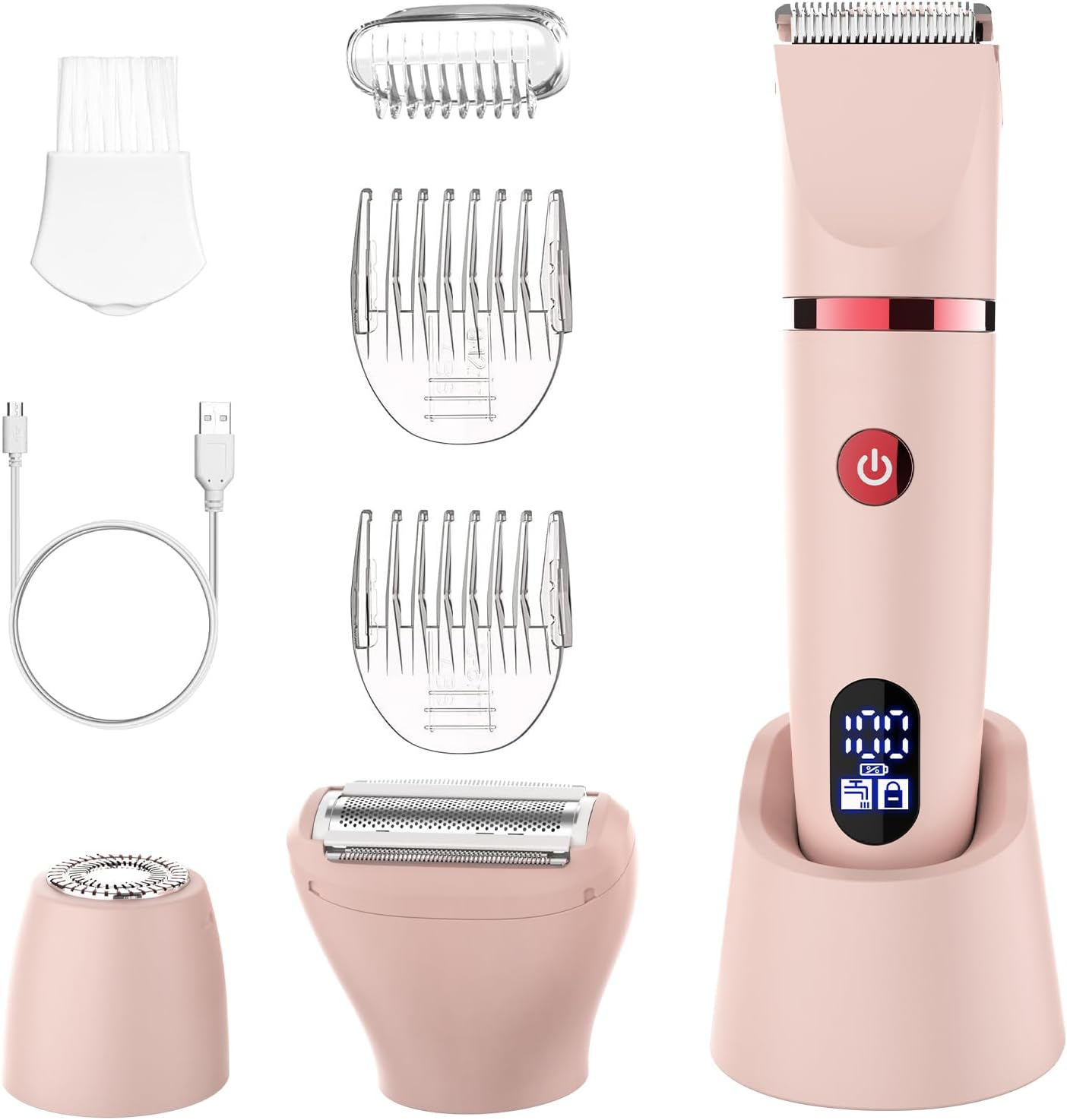 Hatteker 3-In-1 Electric Razor IPX7 Waterproof Bikini Trimmer Wet & Dry Use Painless Personal Trimmer Groomer for Ladies Face Body Legs Bikini Public Hairs Electric Lady Shaver with Replaceable Heads image number 3