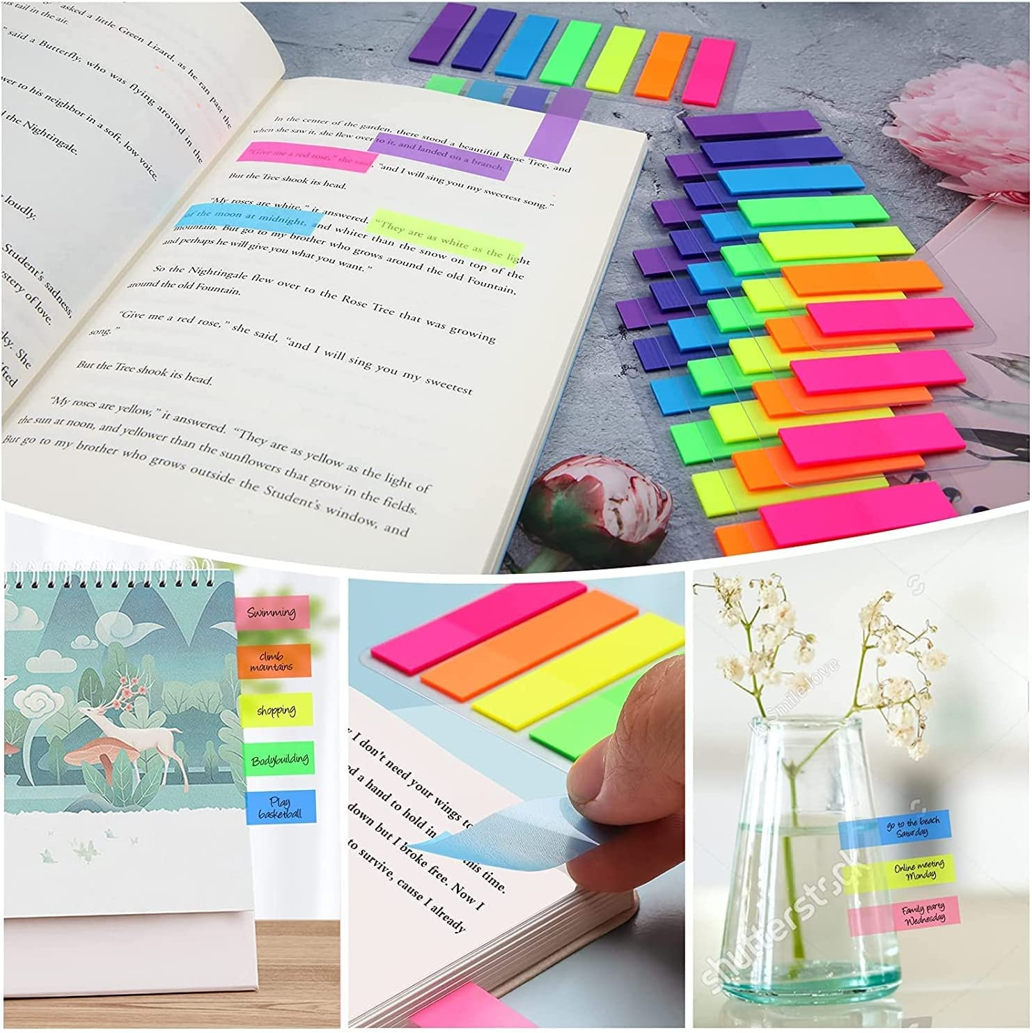 4Pack(7Colors&140Pcs/Pack) 560Pcs Sticky Tabs,Index Tabs Flags Sticky Note Marker Book Tabs for Reading Notes, Sticky Note Tabs image number 2