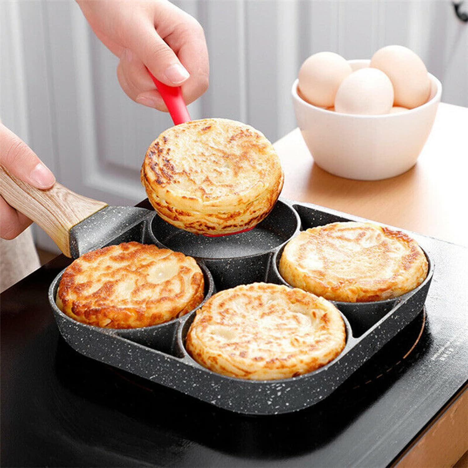 4 Cup Fried Egg Pancake Burger Pan Non Stick Breakfast Egg Pan Cookwares Compatible with All Heat Sources image number 3